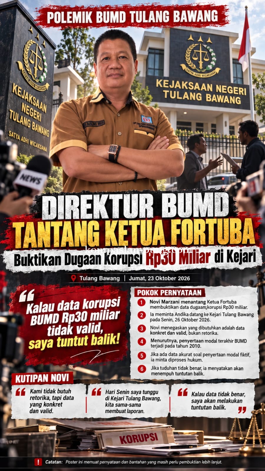 Andai Data Korupsi  BUMD 30 M Tidak Valid, Novi Marzani Siap Tuntut Balik Ketua Fortuba