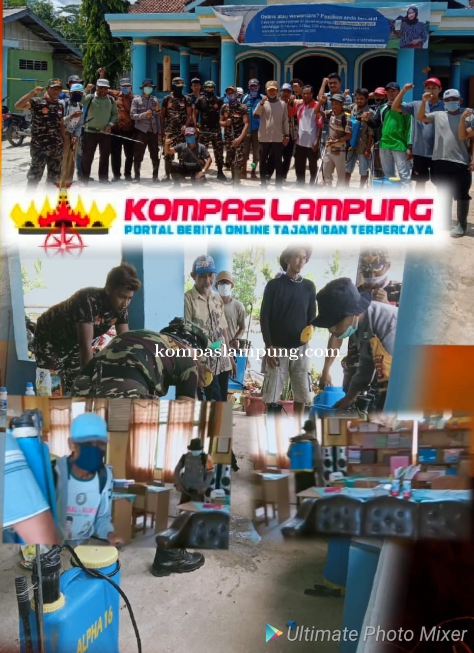 Pemerintah Tiyuh Marga Sari Bersama Warganya  Melaksanakan Penyemprotan Massal 