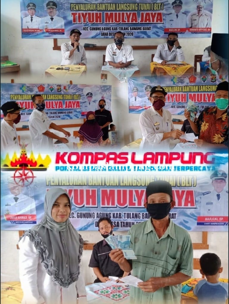 Penyaluran BLT Tiyuh Mulya Jaya Di Saksikan Oleh PLD, Camat Gunung Agung, BPT, Dan Tokoh Masyarakat 