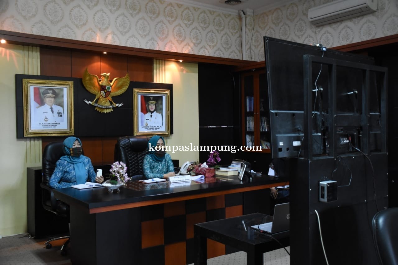 Ketua TP-PKK Tubaba Mengikuti Rapat Melalui Video Teleconference (Vicon) 